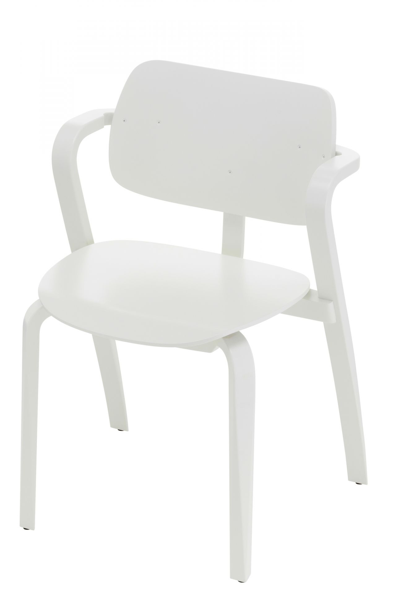Aslak Chair Chaise Artek blanc laqué Weiß lackierter Aslak Stuhl von Artek mit Armlehnen, moderner Holzstuhl für Esszimmer und Wohnbereich.