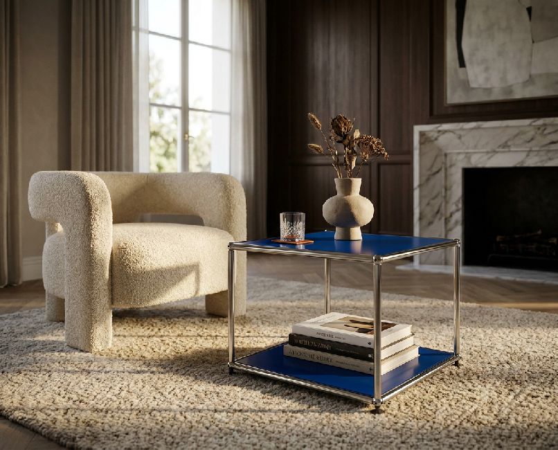 USM Haller Table d'appoint M21 ouverte et étroite, expédition rapide, bleu gentiane