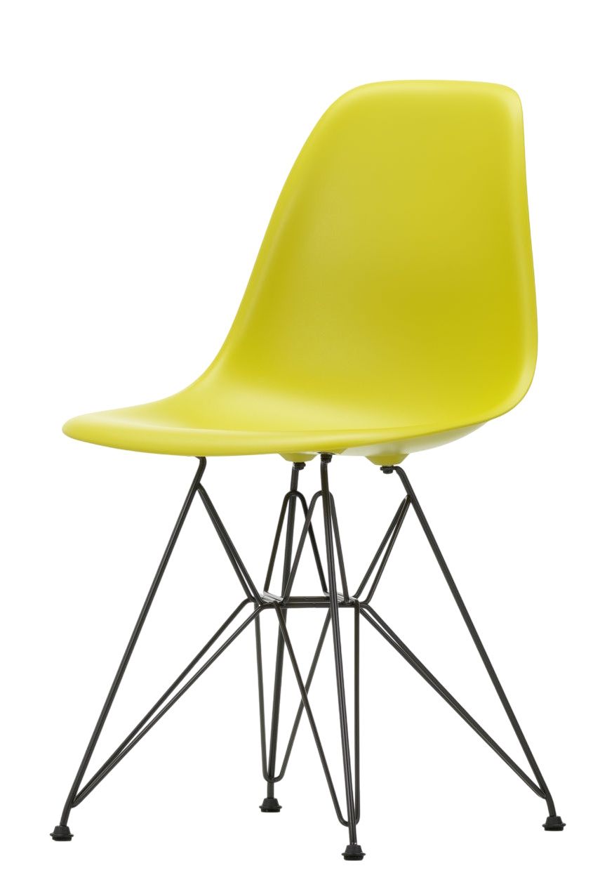 Chaise d'appoint Eames en plastique DSR, couleur moutarde, structure noire, Vitra OFFRE SPECIALE
