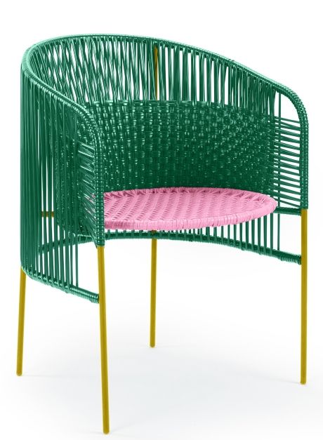 Caribe Dining Chair Chaise d'extérieur ames Vert émeraude / Rose chewing-gum / Jaune curry