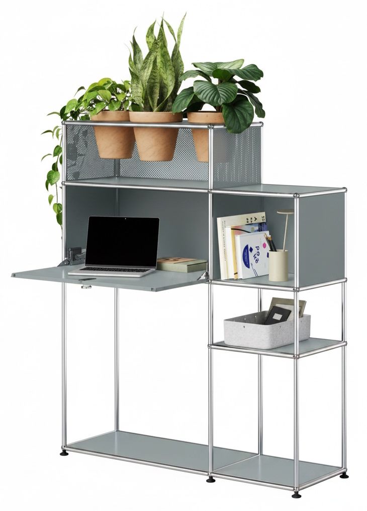 Bureau à domicile avec élément végétal USM Haller gris clair