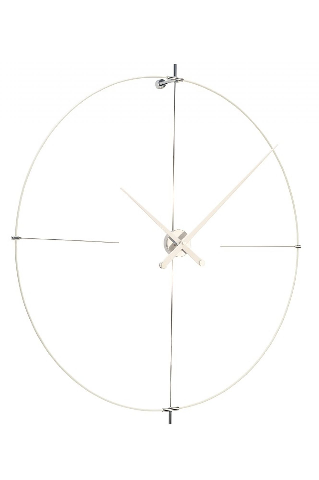 Weiße Nomon Bilbao Wanduhr mit minimalistischem Design und silbernen Akzenten für moderne Wohnräume.