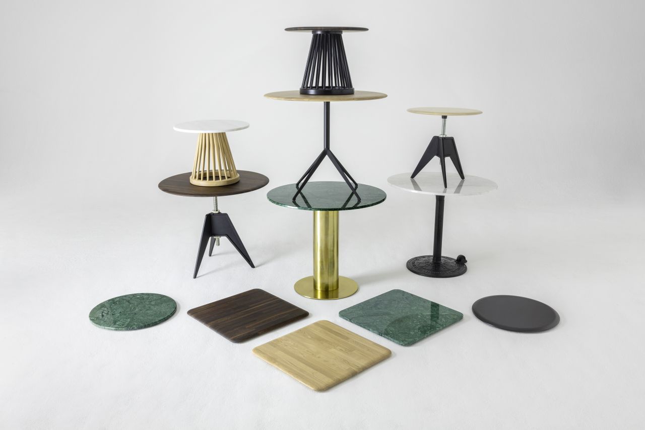 Fan table 600 structure en chêne / plateau en marbre blanc Tom Dixon