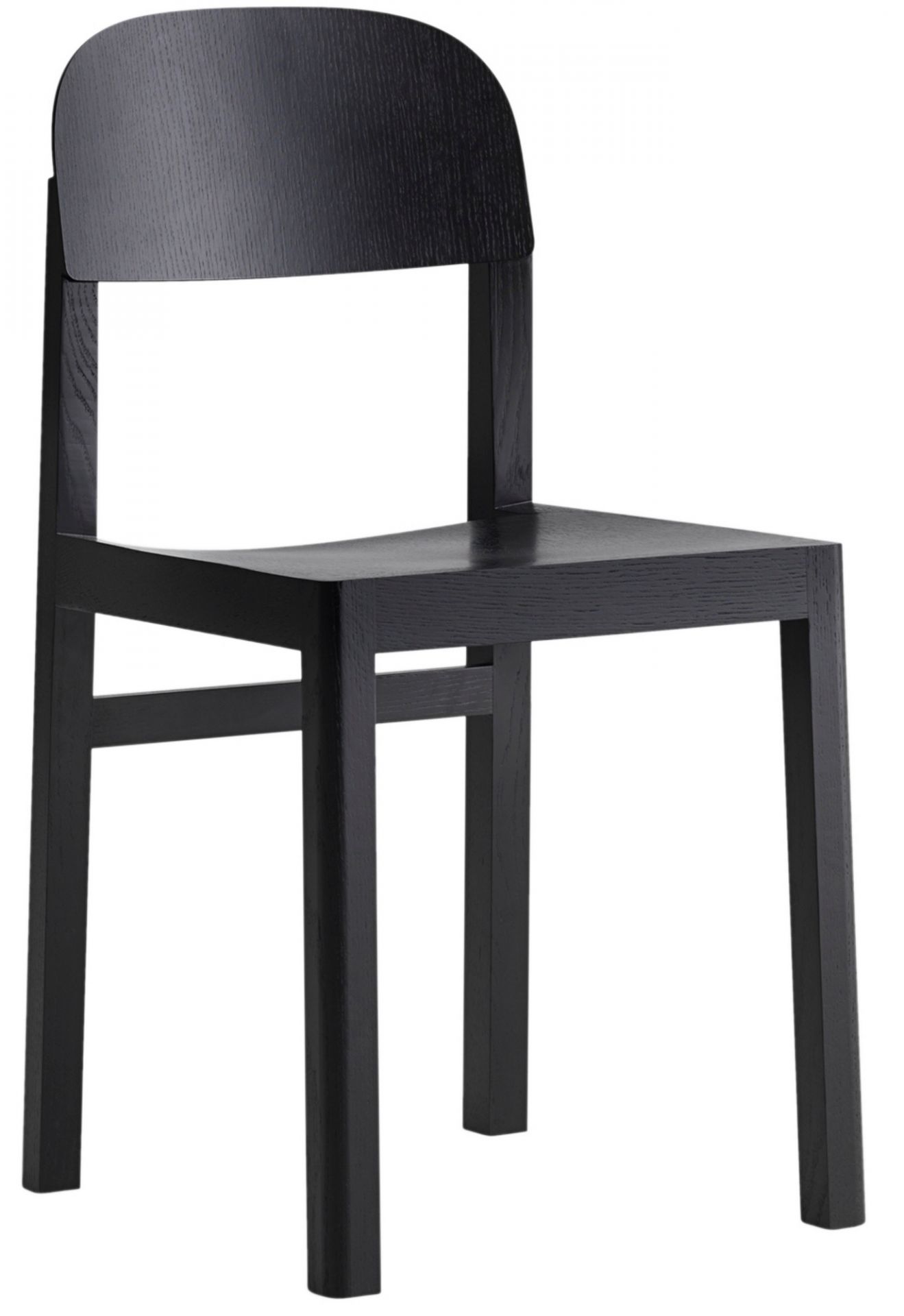 Schwarzer Workshop Chair Stuhl von Muuto, moderner Holzstuhl mit abgerundeter Rückenlehne für Büro und Wohnbereich.