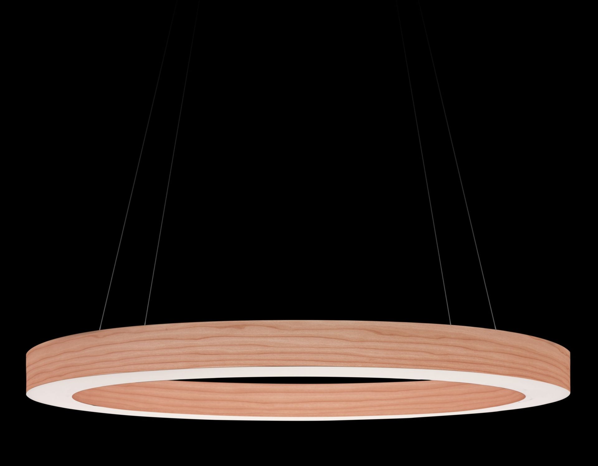 Oh!-Line Pendelleuchte von LZF Lamps in Blassrosa, runde Hängelampe aus Holz mit LED.