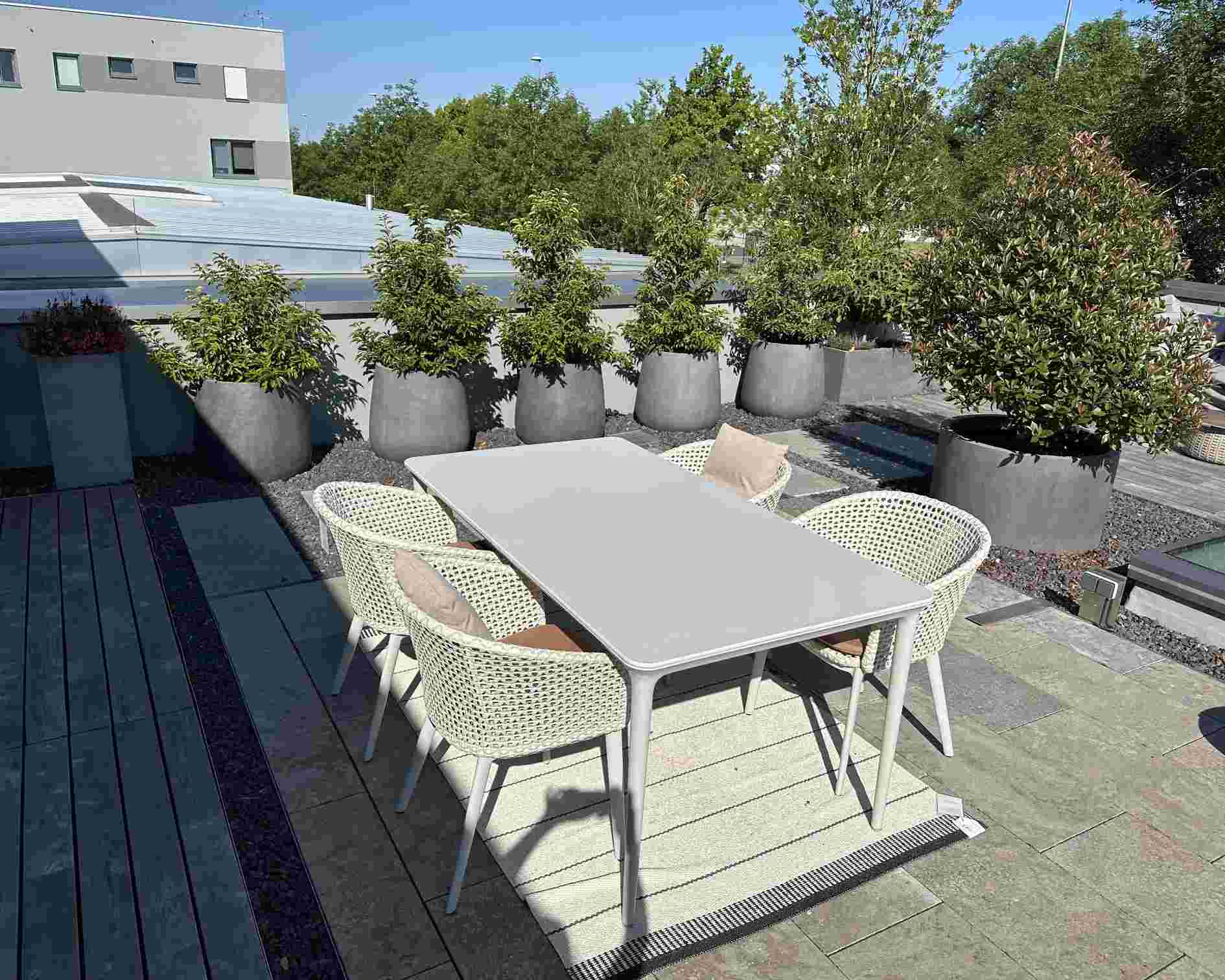 Table Bellmonde et chaise à accoudoirs Mbrace Combinaison Outdoor Dedon PIÈCE D'EXPOSITION 