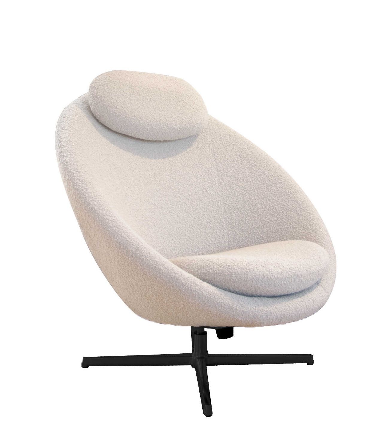 Pace Loungesessel von Cane-Line, cremefarbener Sessel mit Kopfstütze und schwarzem Drehfuß. Bequemer Relaxsessel für Wohnzimmer.