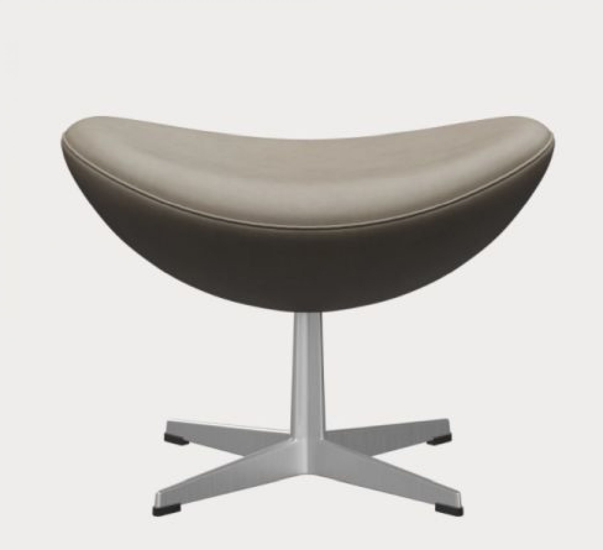 Hellgrauer Leder Hocker passend zum Egg Chair von Fritz Hansen mit silbernem Fußkreuz.