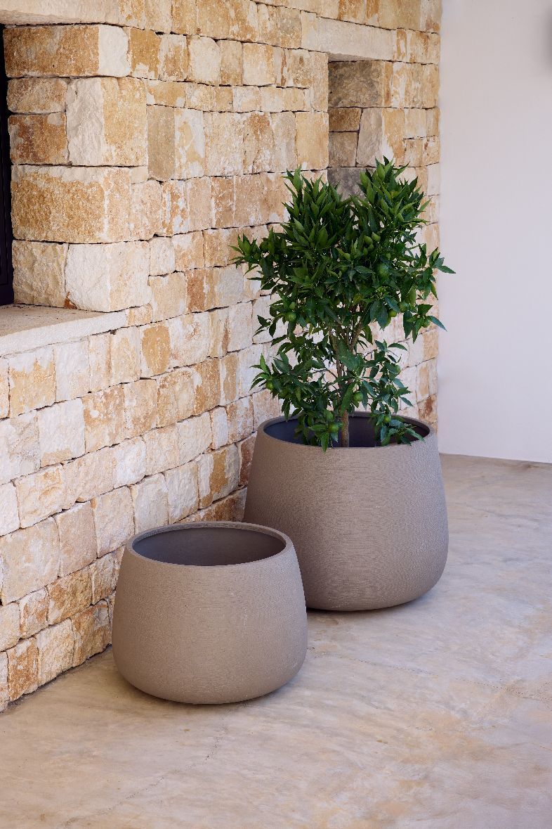 Jardinière ronde moyenne pour terreau, jardinière d'extérieur à cannelures