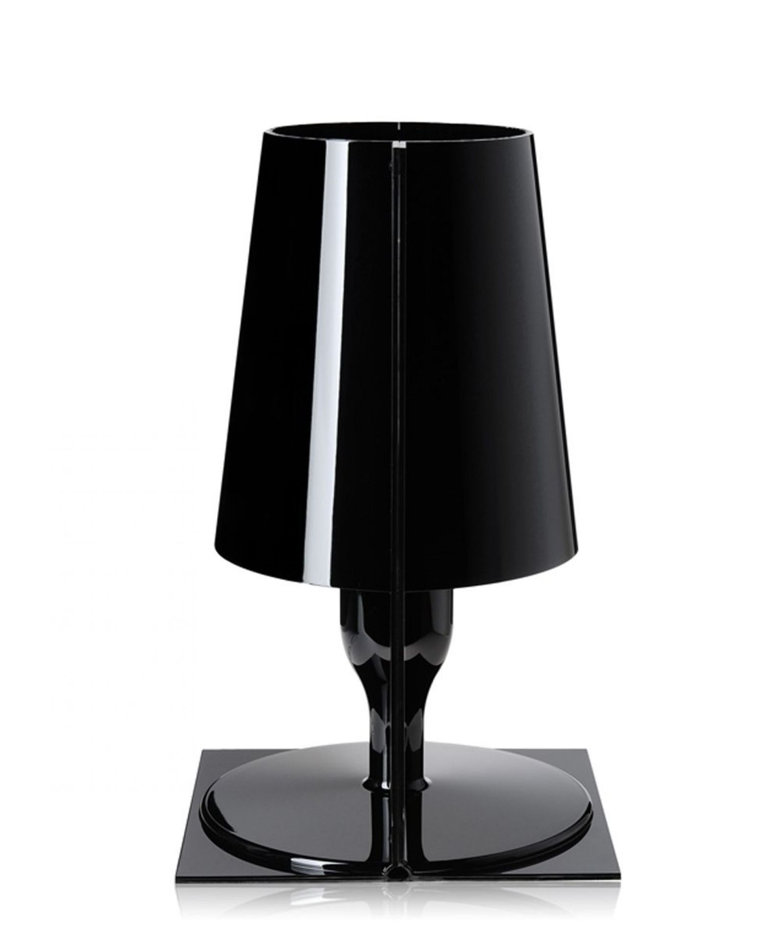 Schlichte schwarze Tischleuchte von Kartell mit modernem Design und glänzender Oberfläche. Ideal für stilvolle Innenräume.