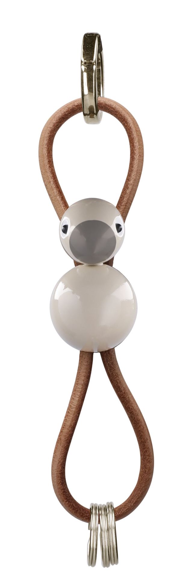 Porte-clés Oiseau Beige Métal Doré et Cuir Naturel Kay Bojesen
