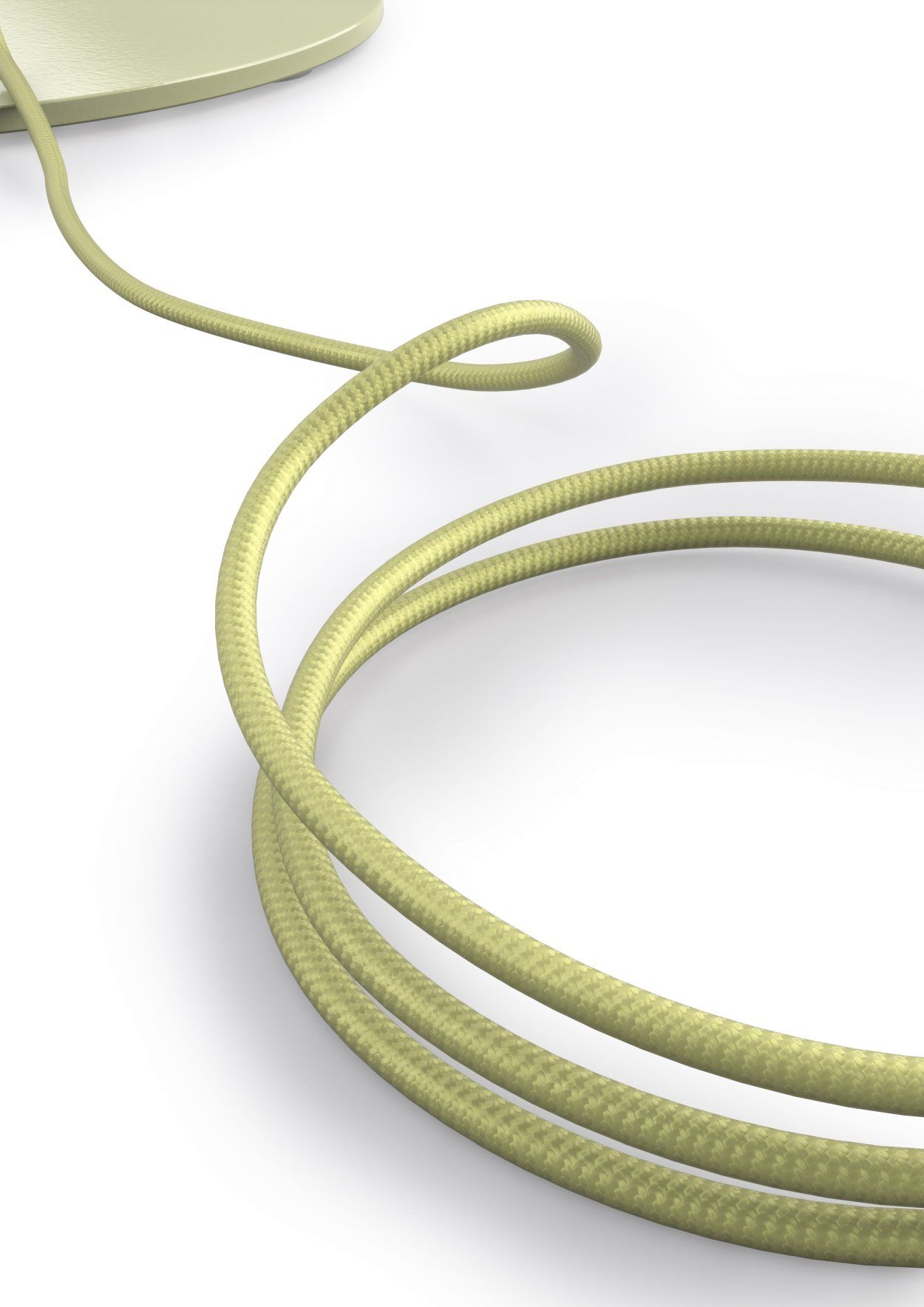 Detailaufnahme des sandbeigen Textilkabels der Oto Stehleuchte von Belux. Dekorative Beleuchtung.