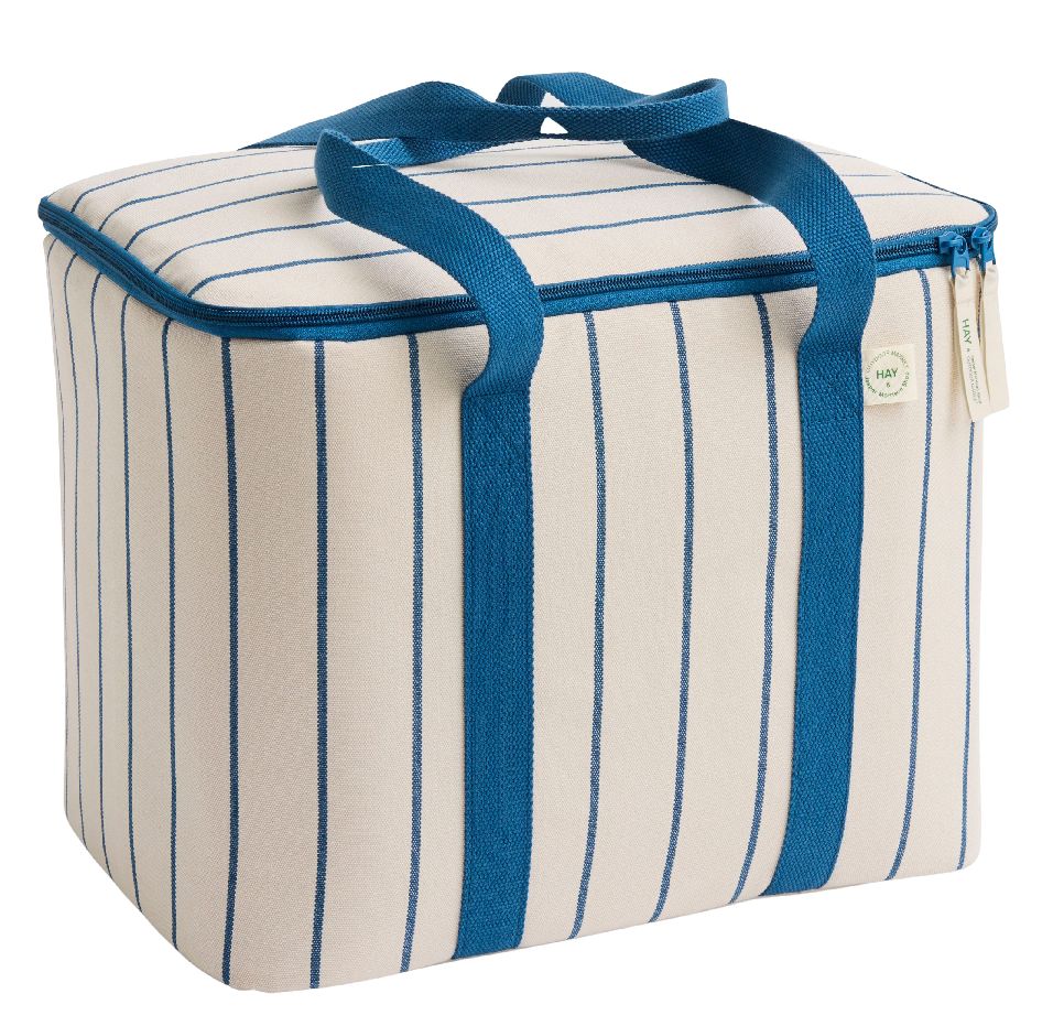 Sac isotherme de marché extérieur  beige à rayures bleues couleur Hay