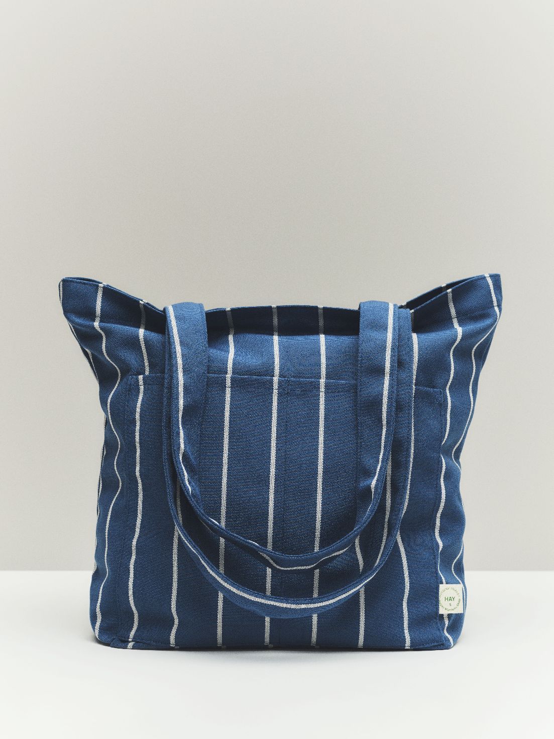 Sac cabas de marché extérieur bleu à rayures beiges couleur Hay