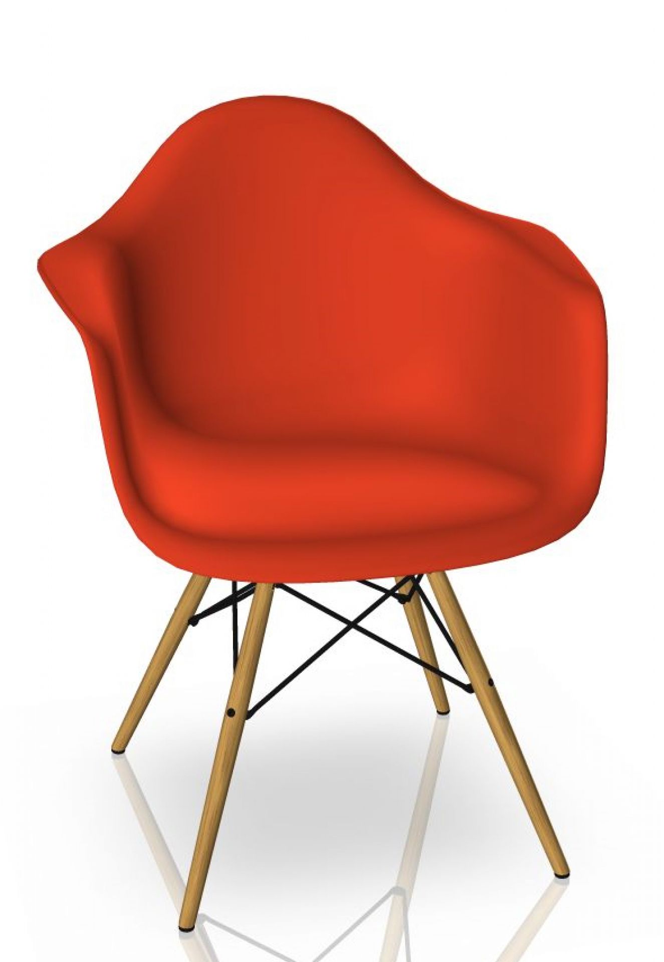 Eames Plastic Arm Chair DAW in Poppy Red mit Ahorn-Gestell, moderner Designklassiker.