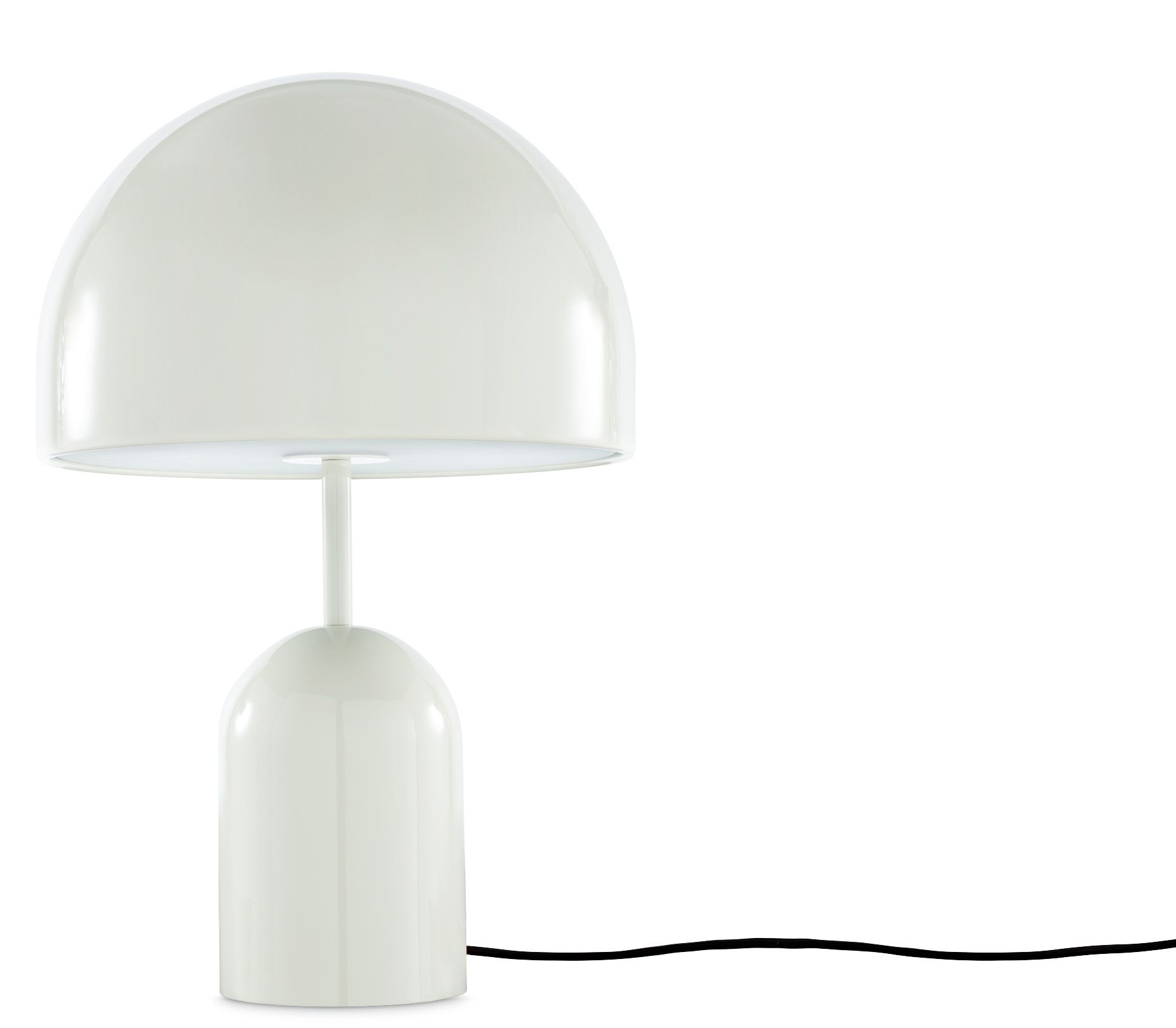 Bell Tischleuchte LED von Tom Dixon in Hellgrau: Moderne Designerlampe für Wohnzimmer und Schlafzimmer.