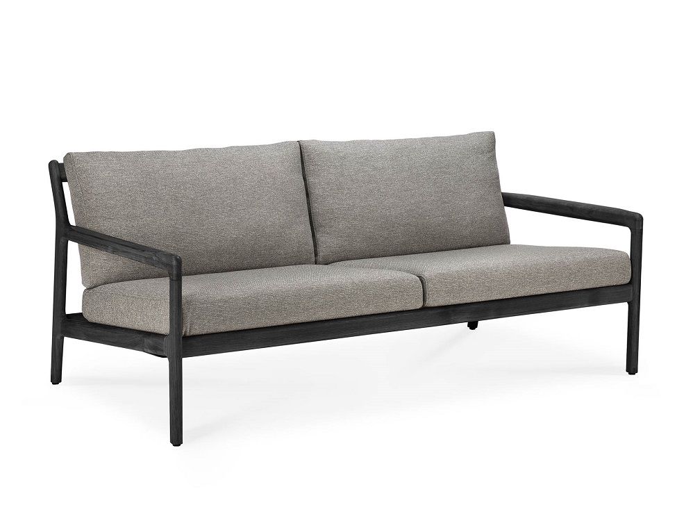 Jack Outdoor Sofa 2-Sitzer Teak Schwarz lackiert mit grauen Polstern für Garten und Terrasse.