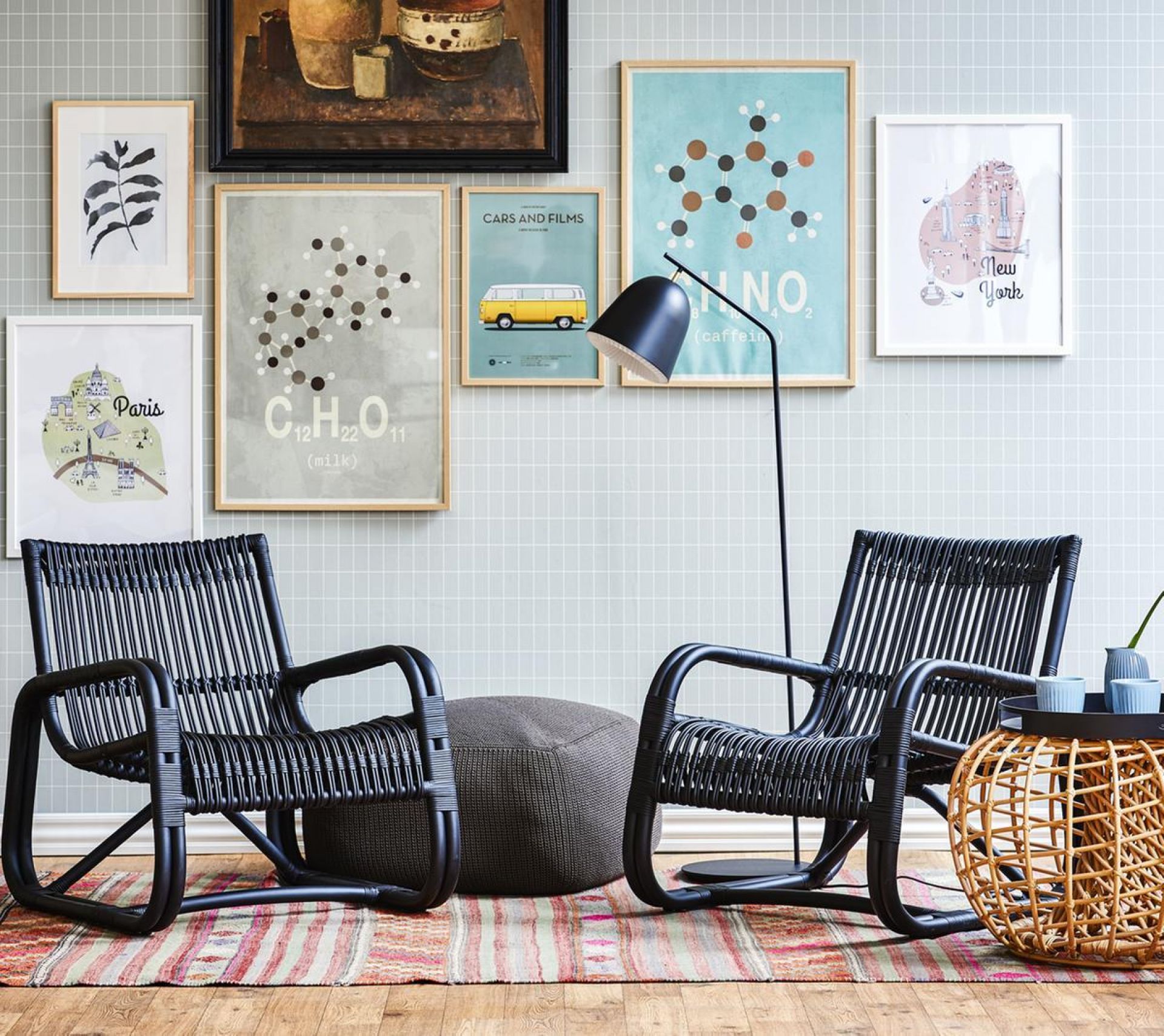 Curve chaise longue naturel/noir Cane-Line