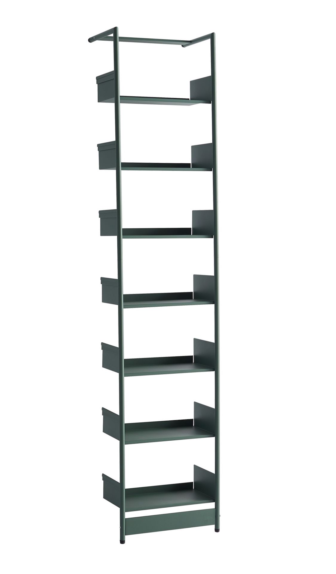 Pool 196 Medium Anlehnregal von Mox, modernes Wandregal aus Metall in Grün, freistehend.