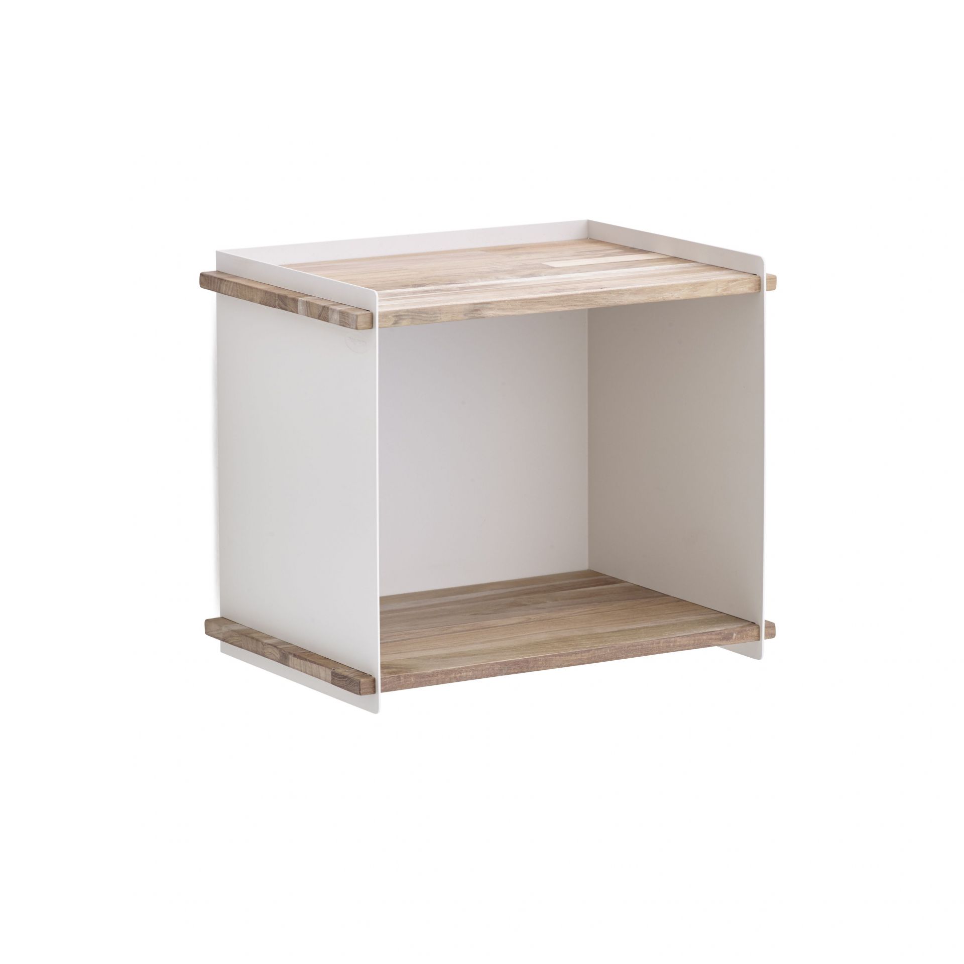 Box Wall von Cane-Line in Weiß mit Holzablage, inklusive Wandhalterung für moderne Wandgestaltung.