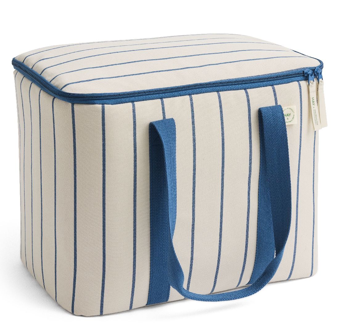 Sac isotherme de marché extérieur  beige à rayures bleues couleur Hay