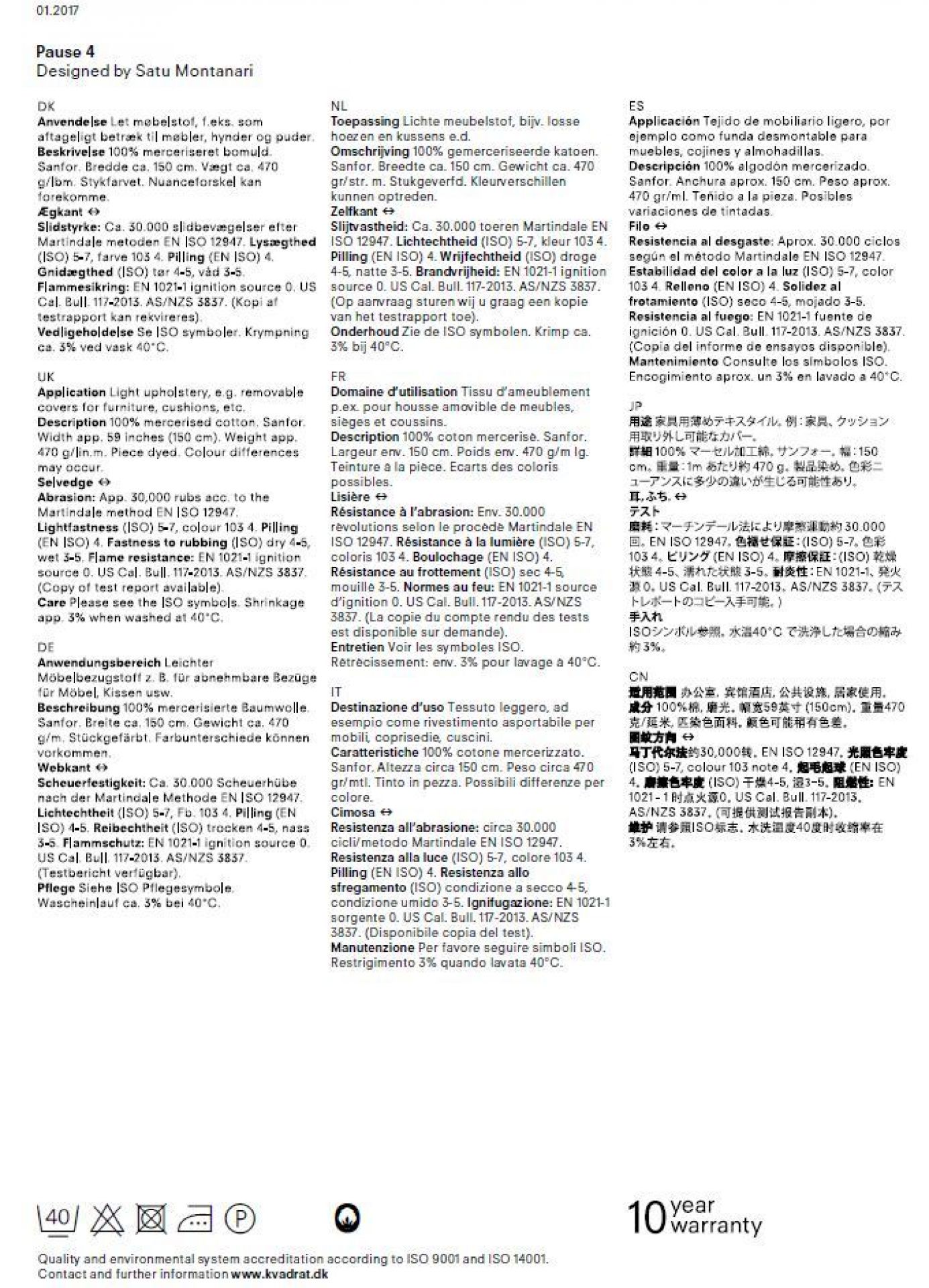 Carte d'échantillon Pause 4 Kvadrat