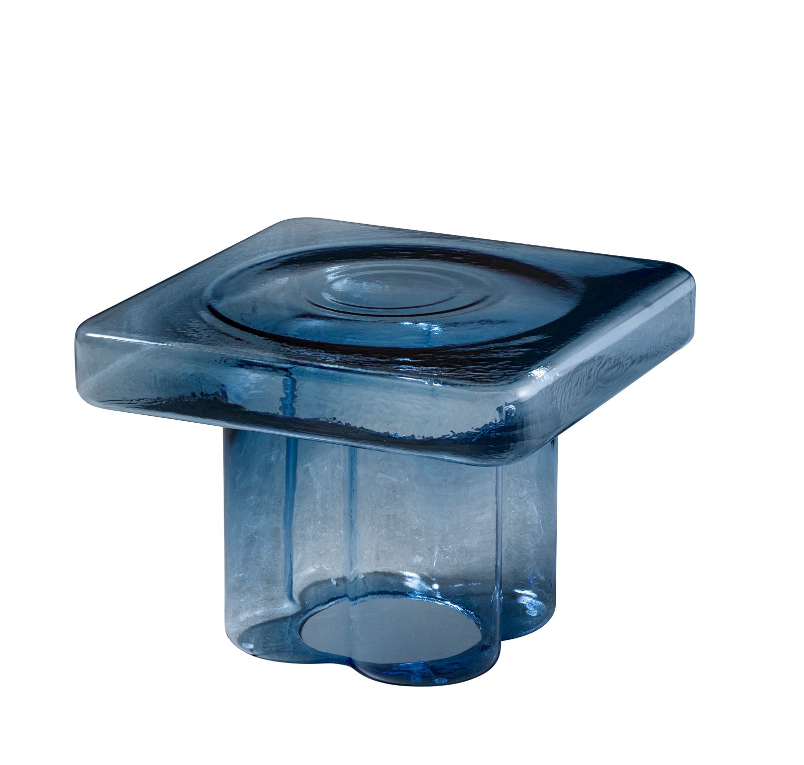 Blauer Soda Couchtisch von Miniforms: Quadratischer Glastisch für Wohnzimmer und moderne Einrichtung.