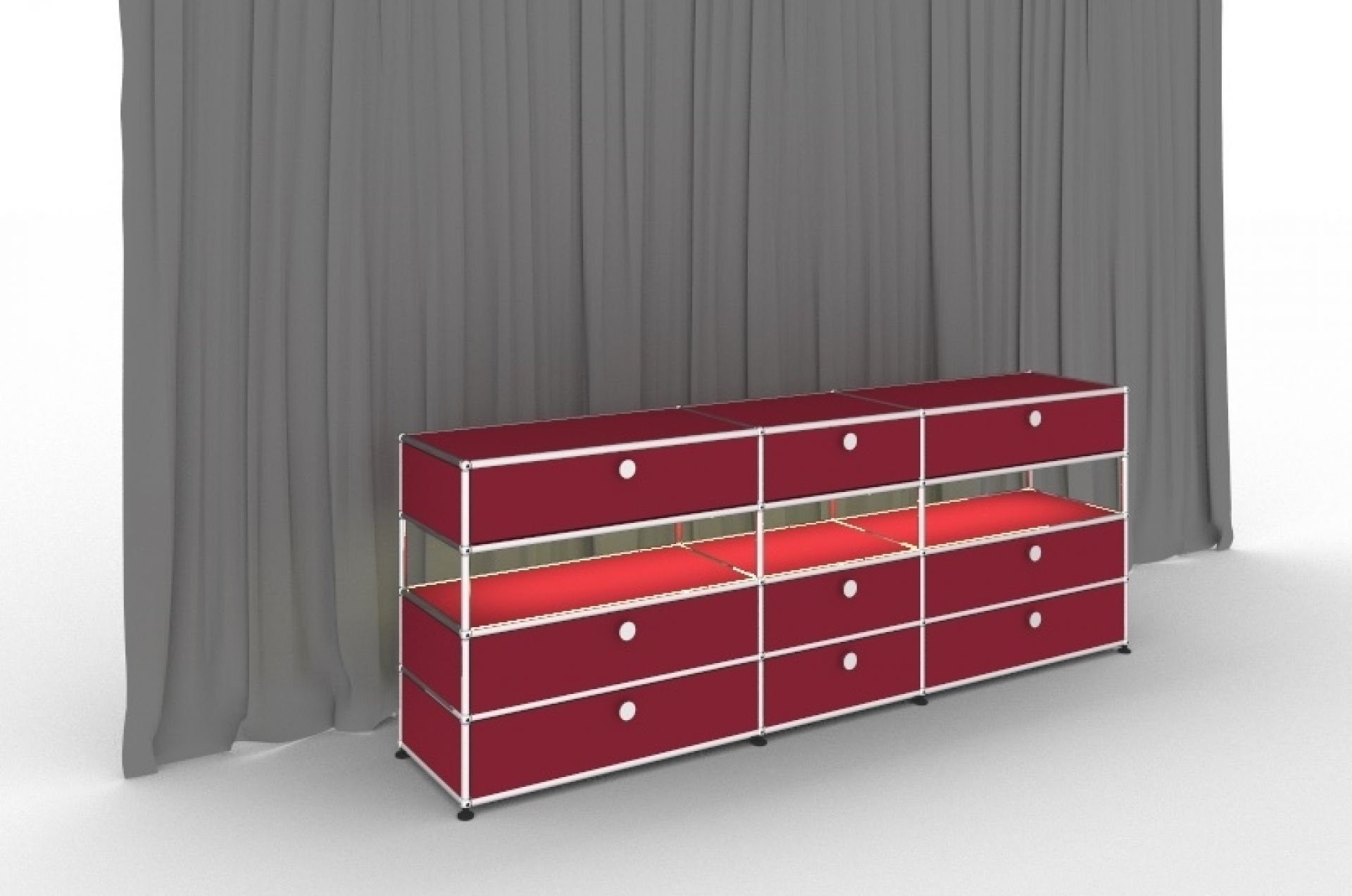 E Sideboard illuminé 9 tiroirs rouge rubis USM Haller