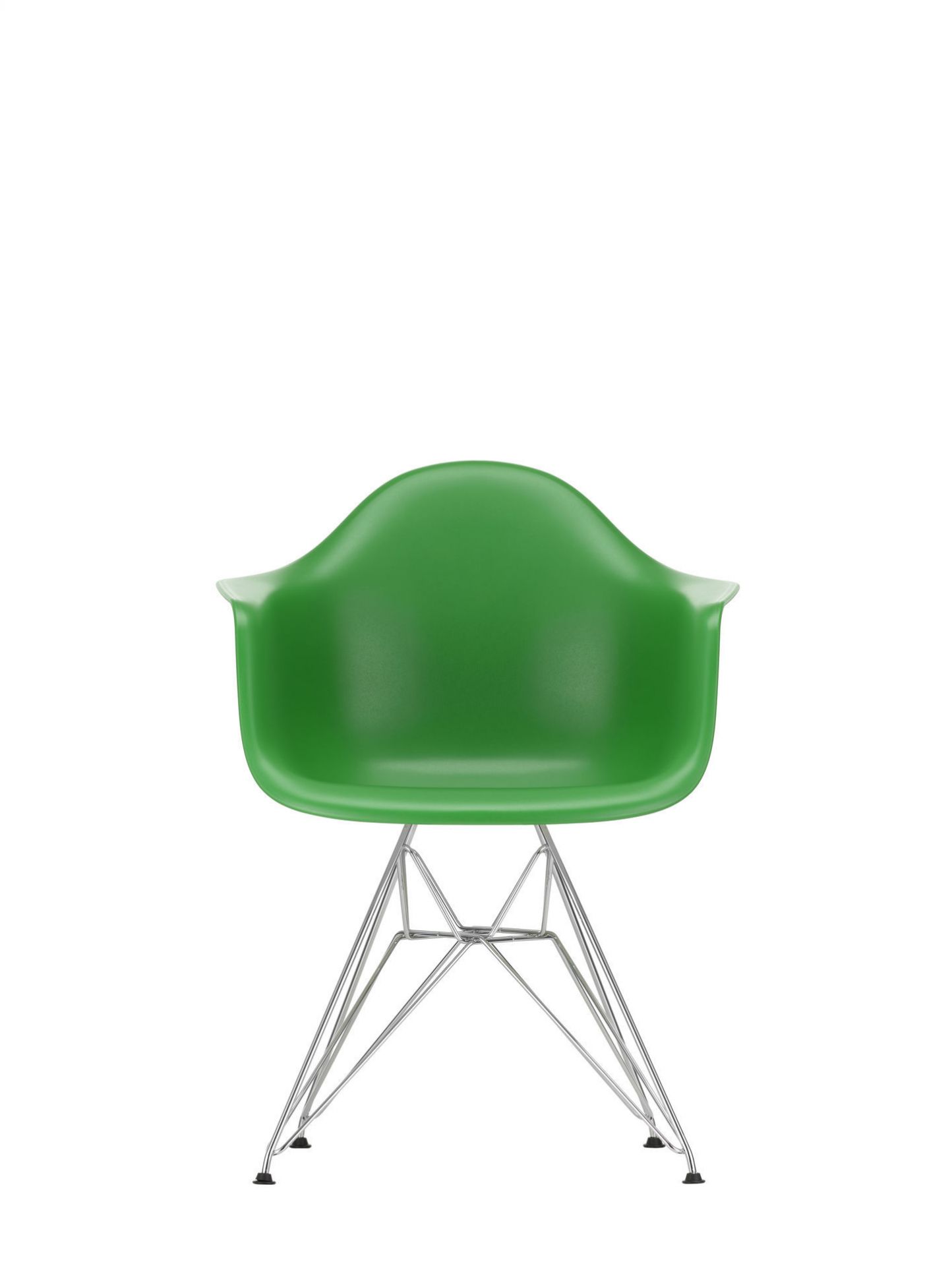 Grüner Eames Plastic Arm Chair mit verchromtem Gestell von Vitra. Designklassiker Stuhl.