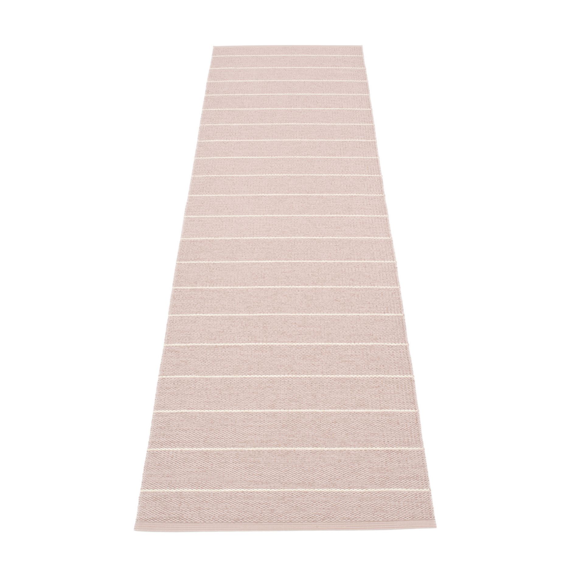 Carl Kunststoffteppich von Pappelina in Rosa mit weißen Streifen, 70x270 cm, für Innen und Außen.