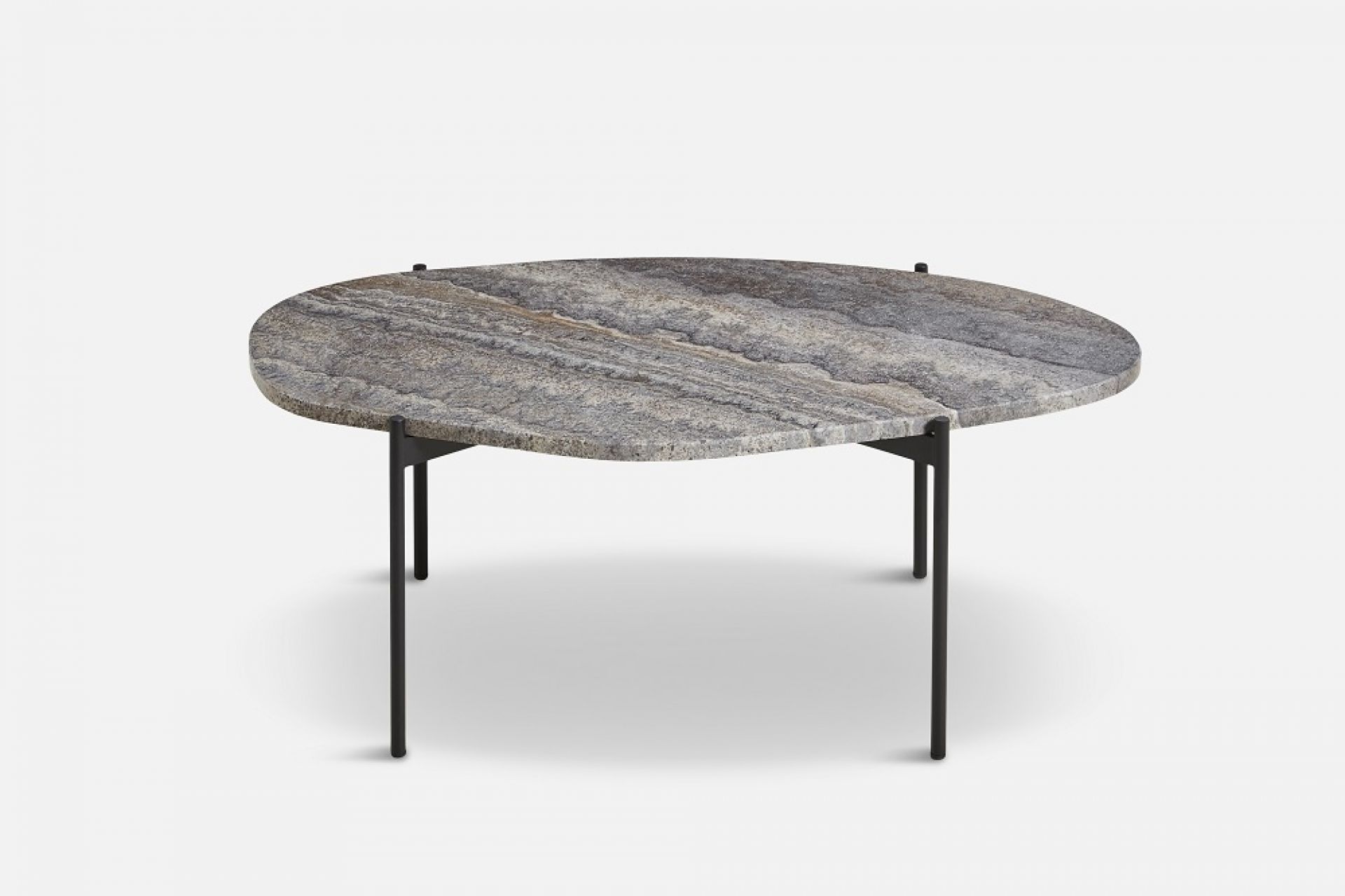 La Terra Ocassional table Table basse Woud Grande gris melange La Terra Couchtisch von Woud, groß, grau meliert, mit schwarzem Metallgestell.