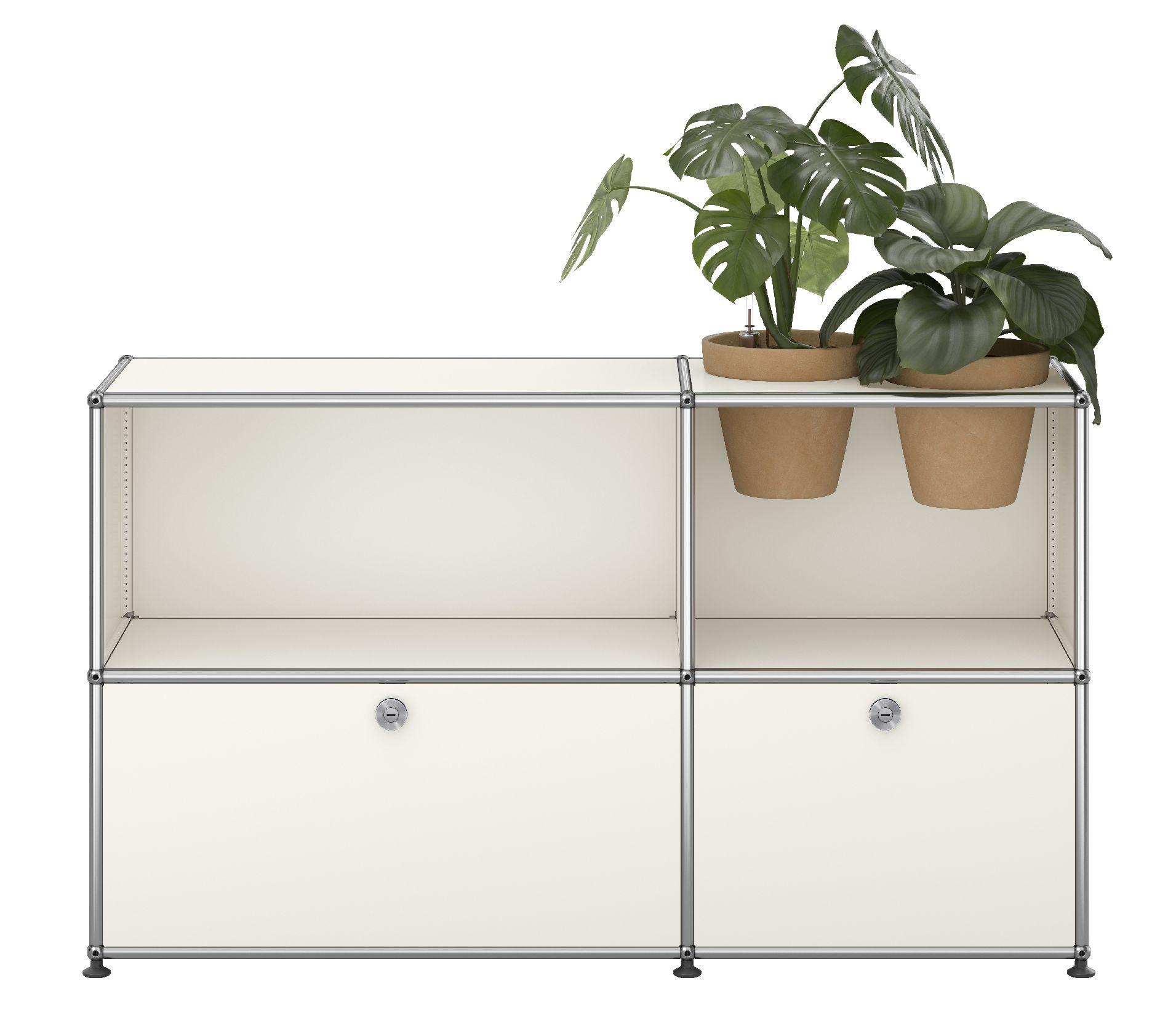 Buffet USM Haller M57 avec portes à charnières et insert pour plantes - Blanc pur