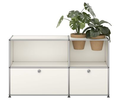 Buffet USM Haller M57 avec portes à charnières et insert pour plantes - Blanc pur
