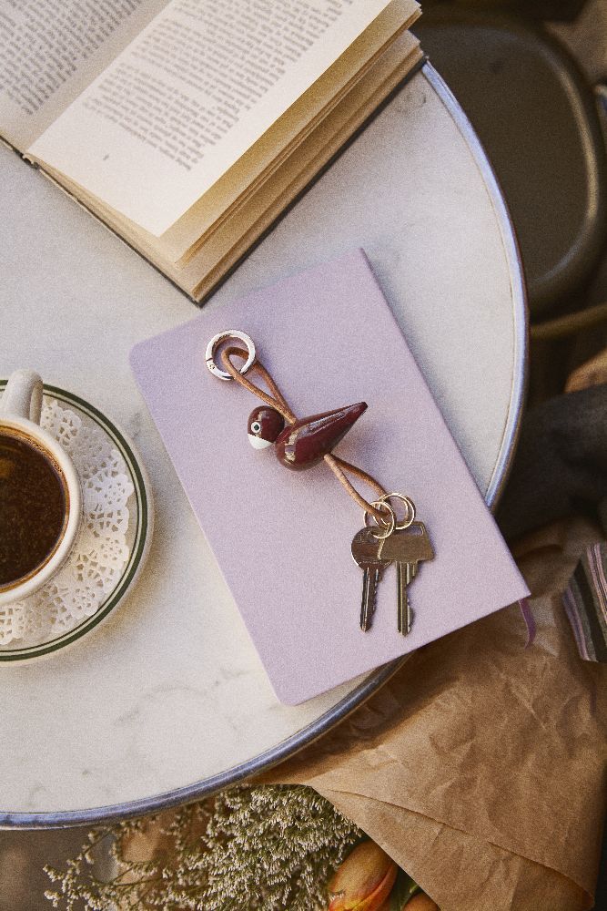 Porte-clés Vogel Bordeaux métal doré et cuir naturel Kay Bojesen 