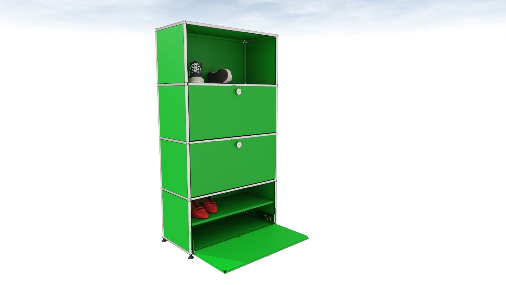 USM Haller Meuble à chaussures vert avec rabat