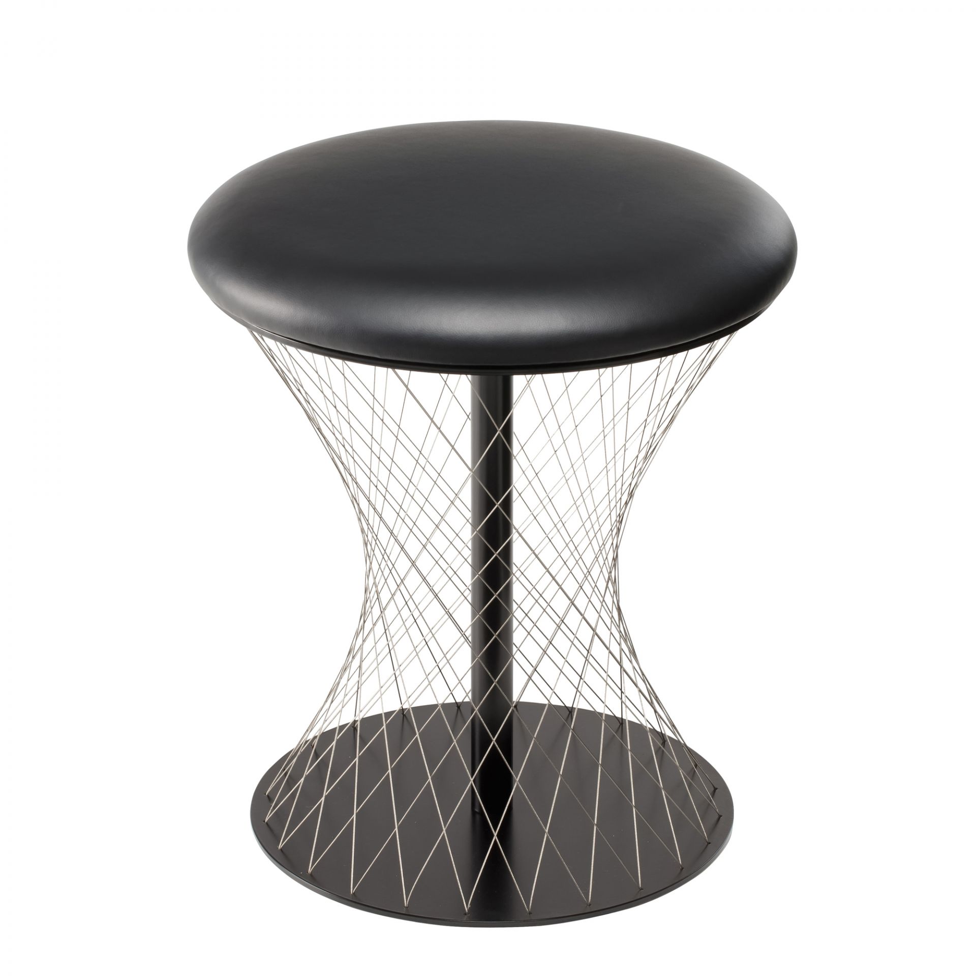 Anthrazitgrauer Hocker "Network Stool" mit Drahtgestell und runder Sitzfläche für Küche oder Bar.