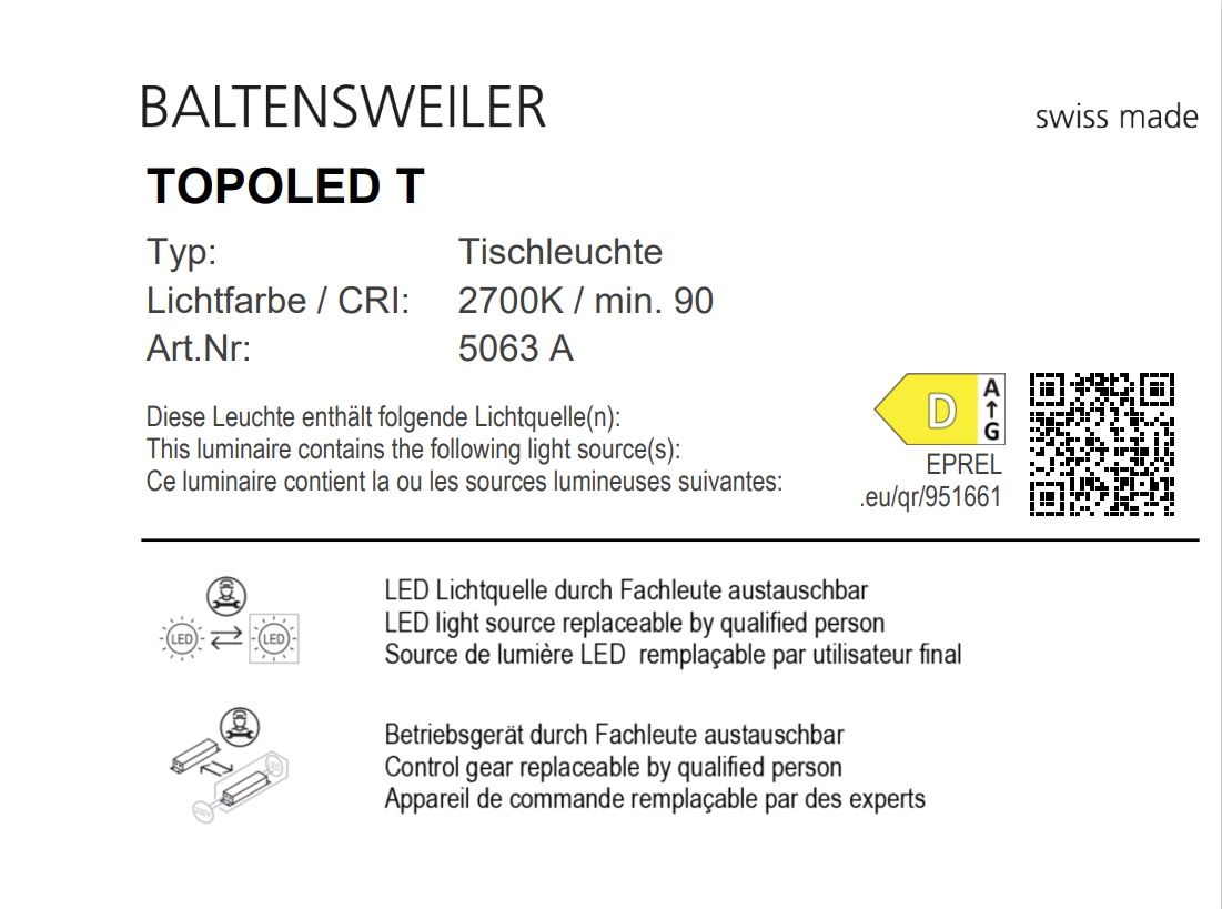 TOPOLED T Lampe de Table Baltensweiler