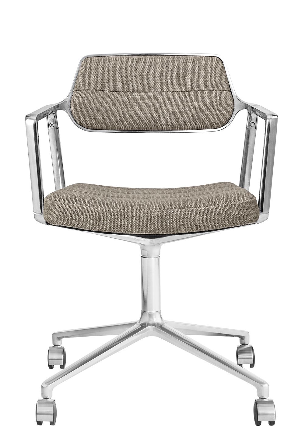 Vipp 453 / Vipp453 chaise pivotante Swivel Chair Vipp Dark sand textile / cadre en aluminium poli avec roulettes