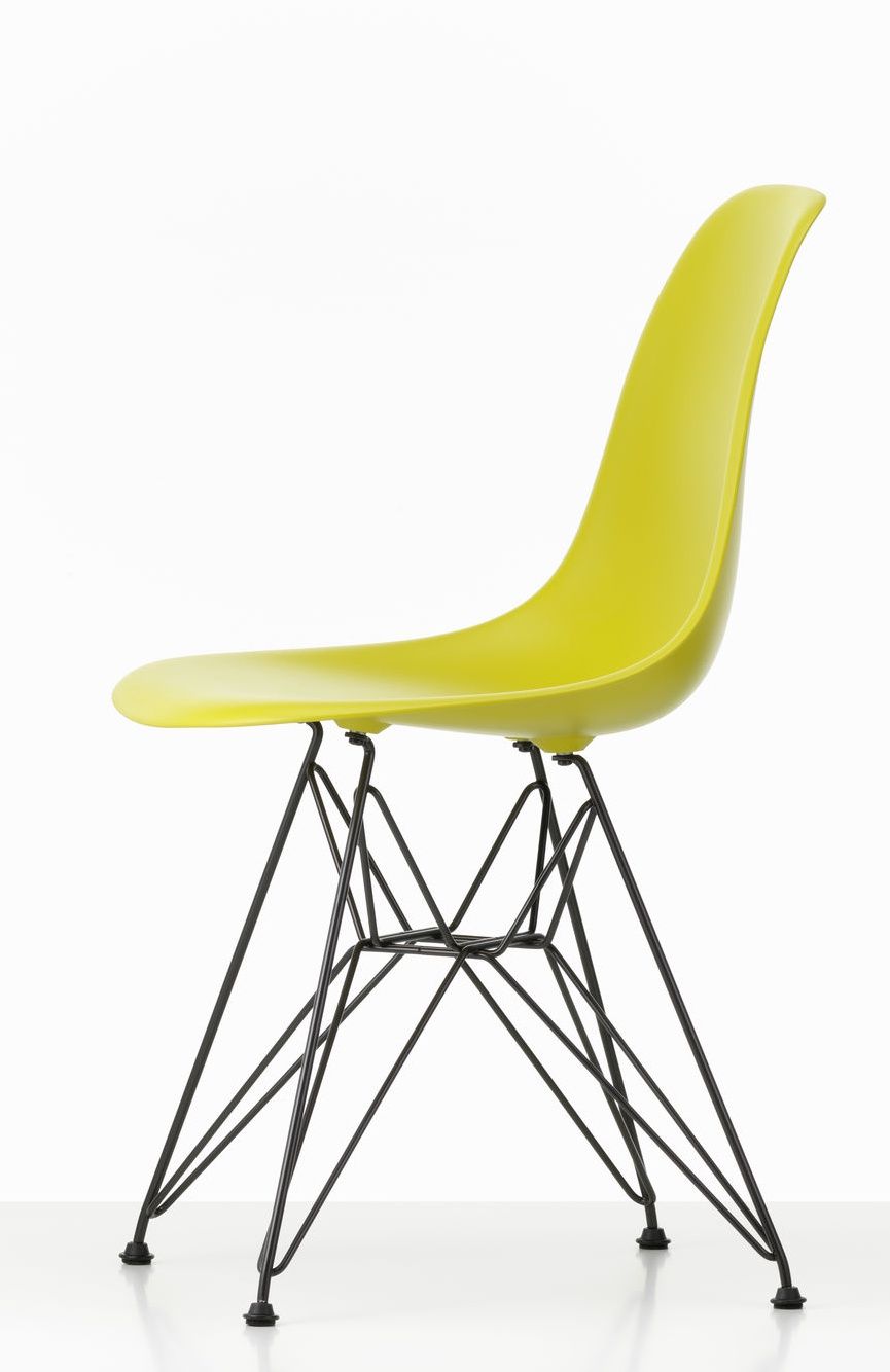 Chaise d'appoint Eames en plastique DSR, couleur moutarde, structure noire, Vitra OFFRE SPECIALE