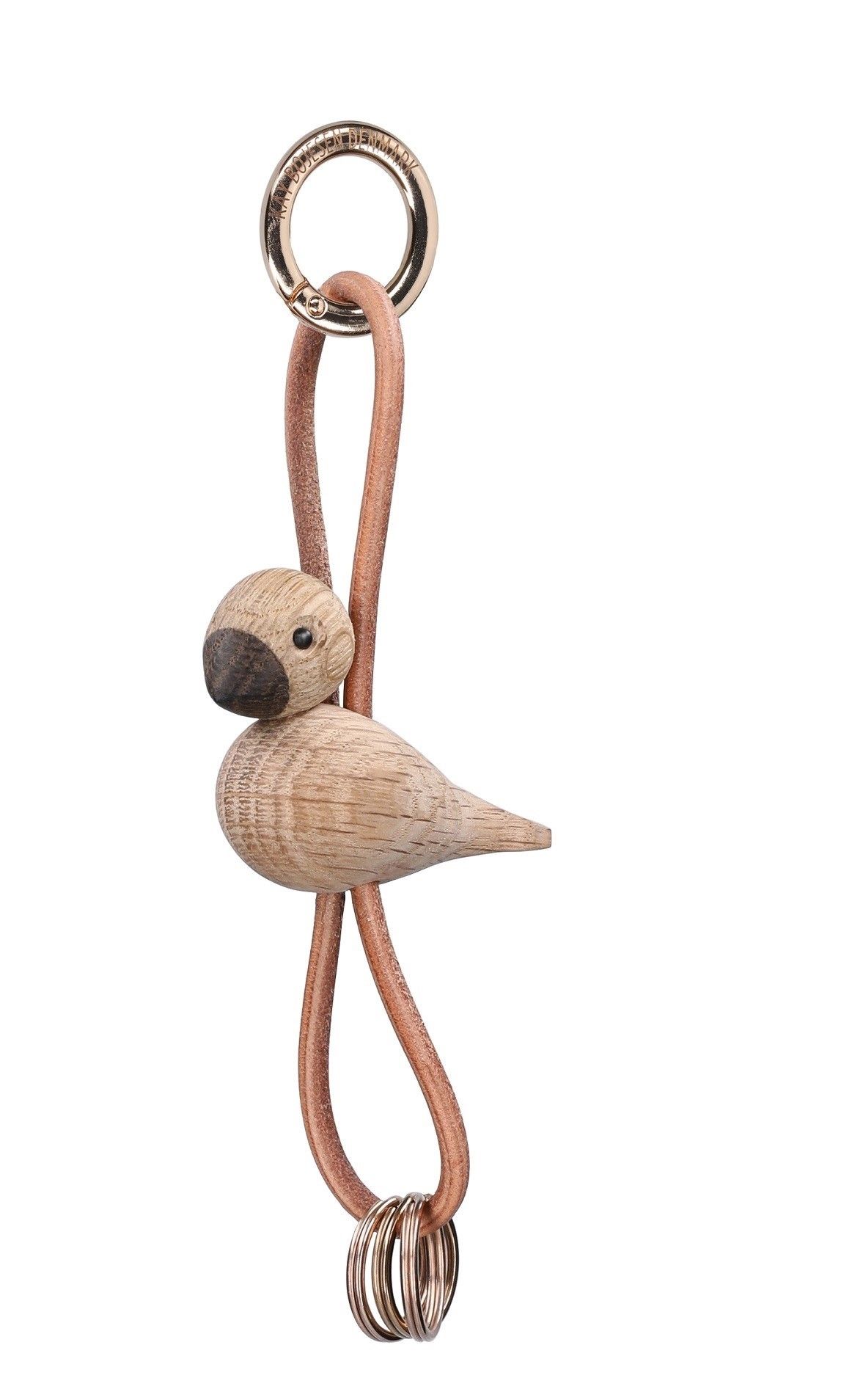 Oiseau chêne doré métal pendentif boucle avec cuir naturel Kay Bojesen