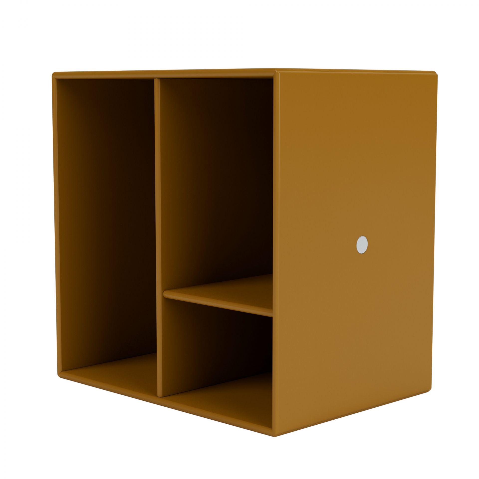 Amberfarbenes Mini Modul mit Regalböden, ideal als kleines Regal oder Wandregal.
