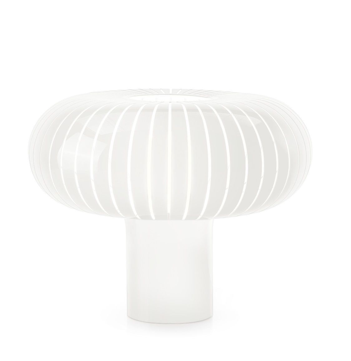 Weiße Teresa Tischleuchte von Kartell in Special Edition, modernes Design mit geripptem Lampenschirm für stimmungsvolle Beleuchtung.