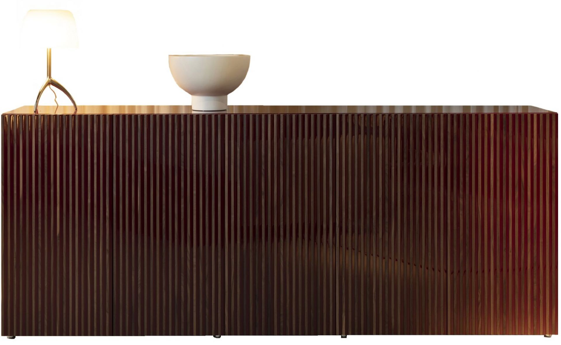 Leon Decor Buffet 4 portes bordeaux Casamania Horm Weinrote Leon Decor Anrichte mit vier Türen und vertikalen Holzleisten. Moderne Kommode für Wohnzimmer.