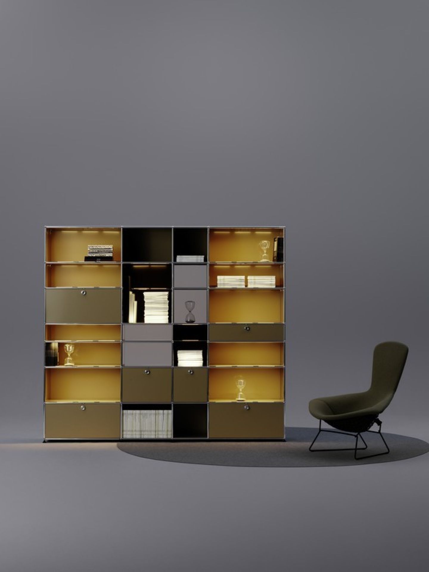 E Sideboard illuminé 6 portes pliantes gris clair USM Haller