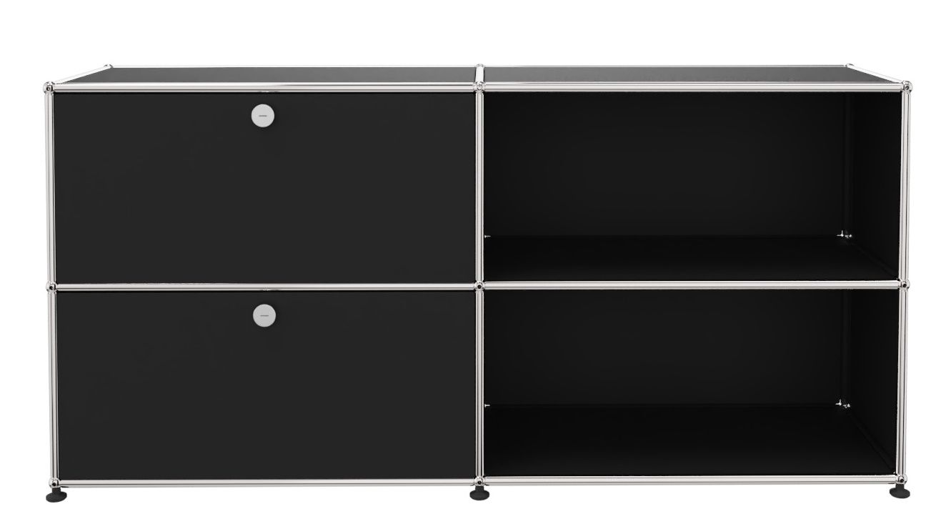 USM Haller Buffet 2 Open / 2 Flaps à gauche Noir graphite - FAST DELIVERY