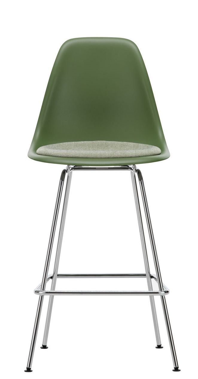 Eames Plastic Bar Stool Tabouret de bar moyen avec coussin d'assise Vitra
