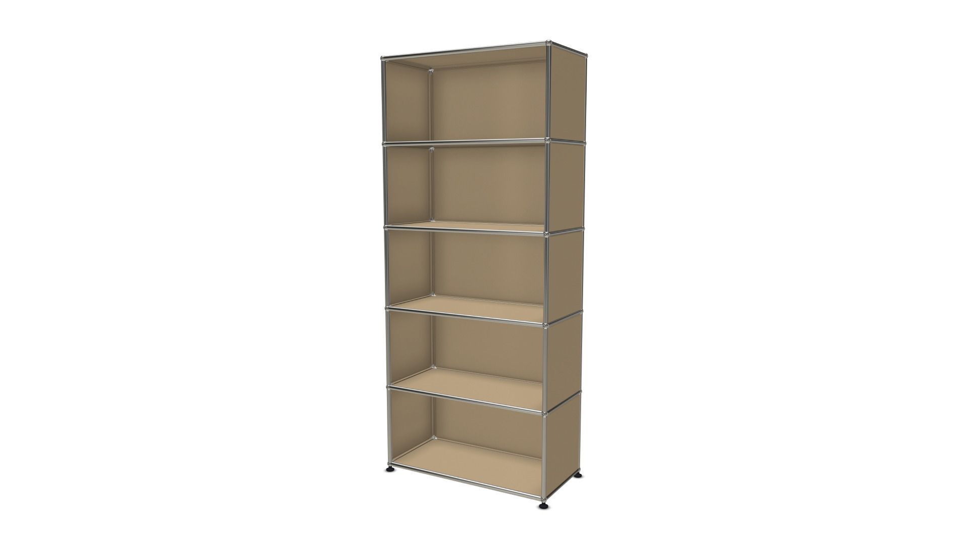 Beiges USM Haller Regal mit fünf Fächern, modernes modulares Designmöbel für Wohnzimmer und Büro.