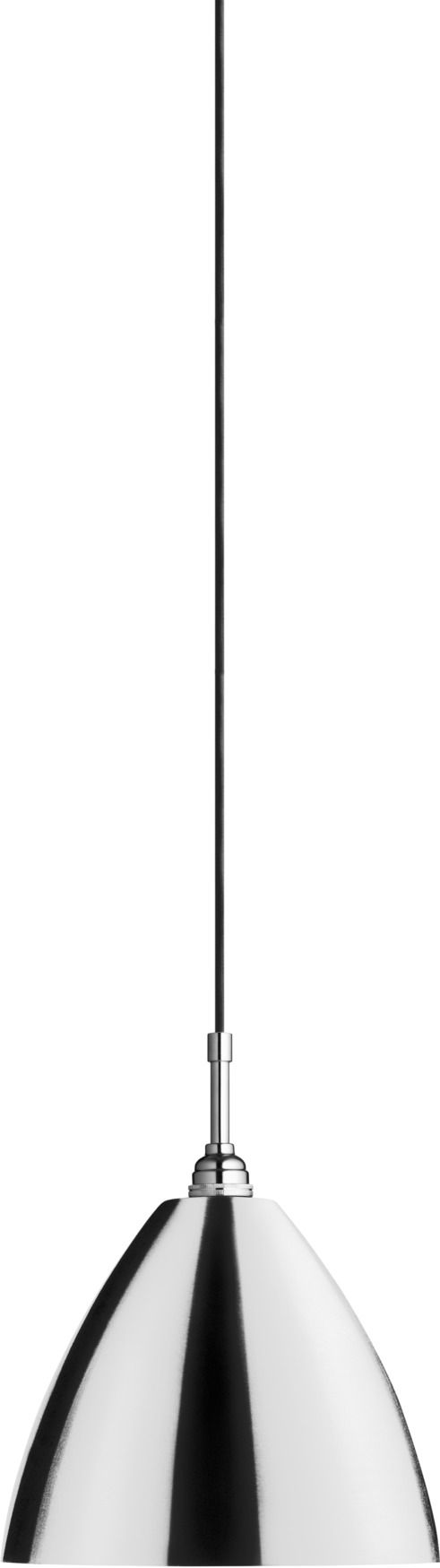 Nahaufnahme der Bestlite Pendelleuchte BL9 von Gubi in Chrom, modernes Design.