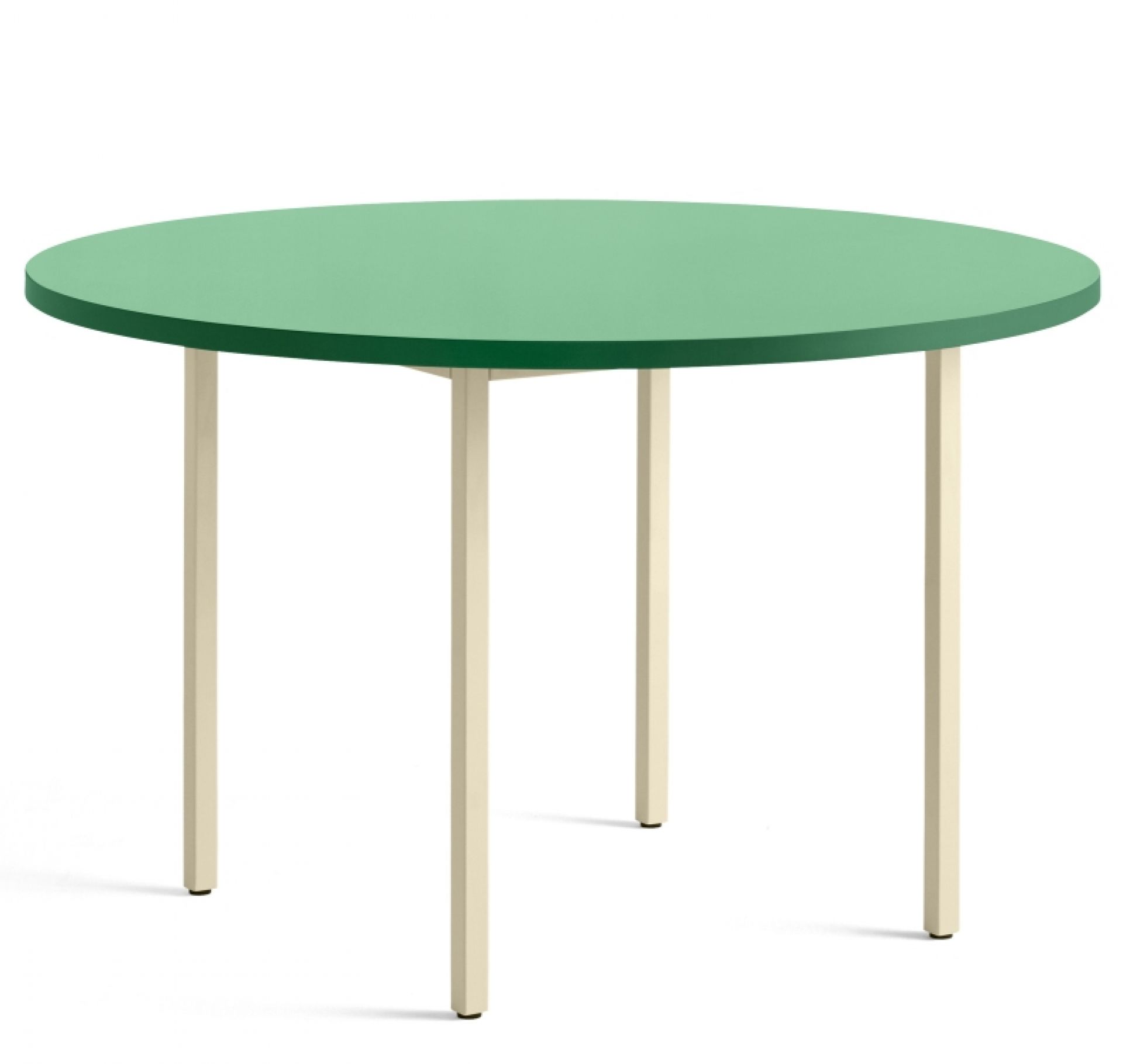 Two Colour Table 105 cm Hay Vert menthe - Ivoire Hay Two Colour Table: Runder Esstisch mit mintgrüner Tischplatte und elfenbeinfarbenen Beinen, modernes Design.