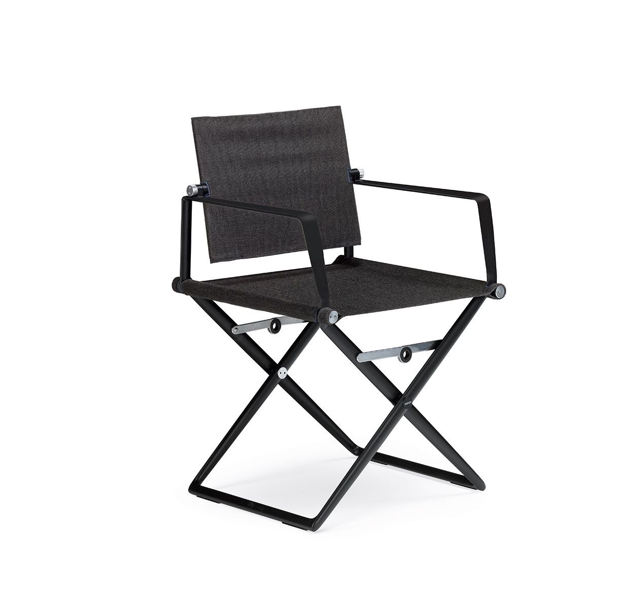 Schwarzer SeaX Armchair Armlehnstuhl von Dedon mit Stoffbezug und X-förmigem Gestell.